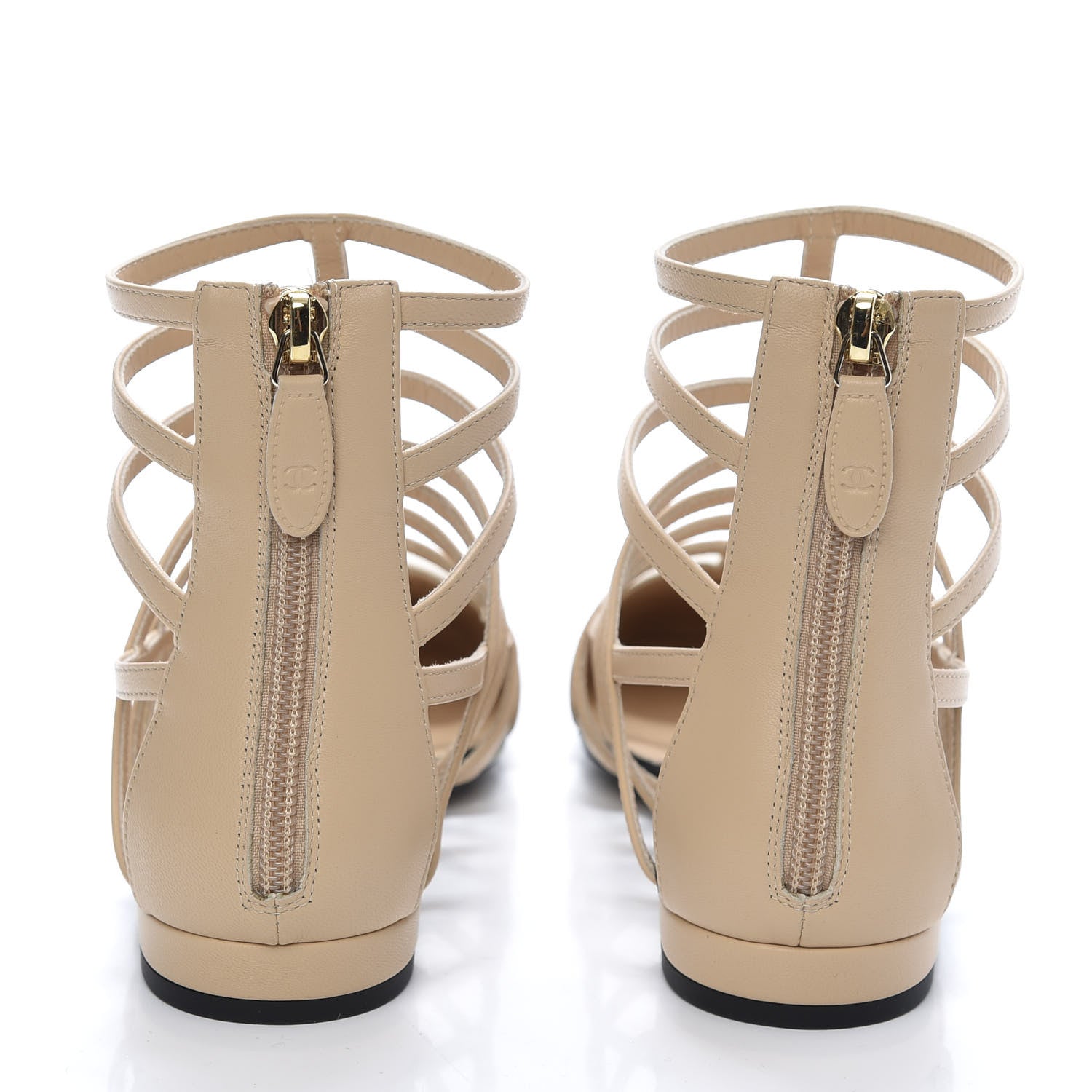 Chanel Goatskin Grosgrain Cap Toe CC Gladiator Sandals 37.5 Beige Black 5 of 9