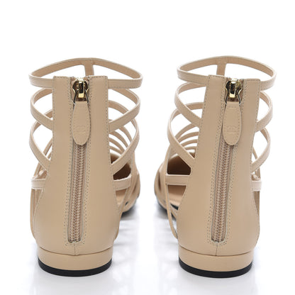 Chanel Goatskin Grosgrain Cap Toe CC Gladiator Sandals 37.5 Beige Black 5 of 9