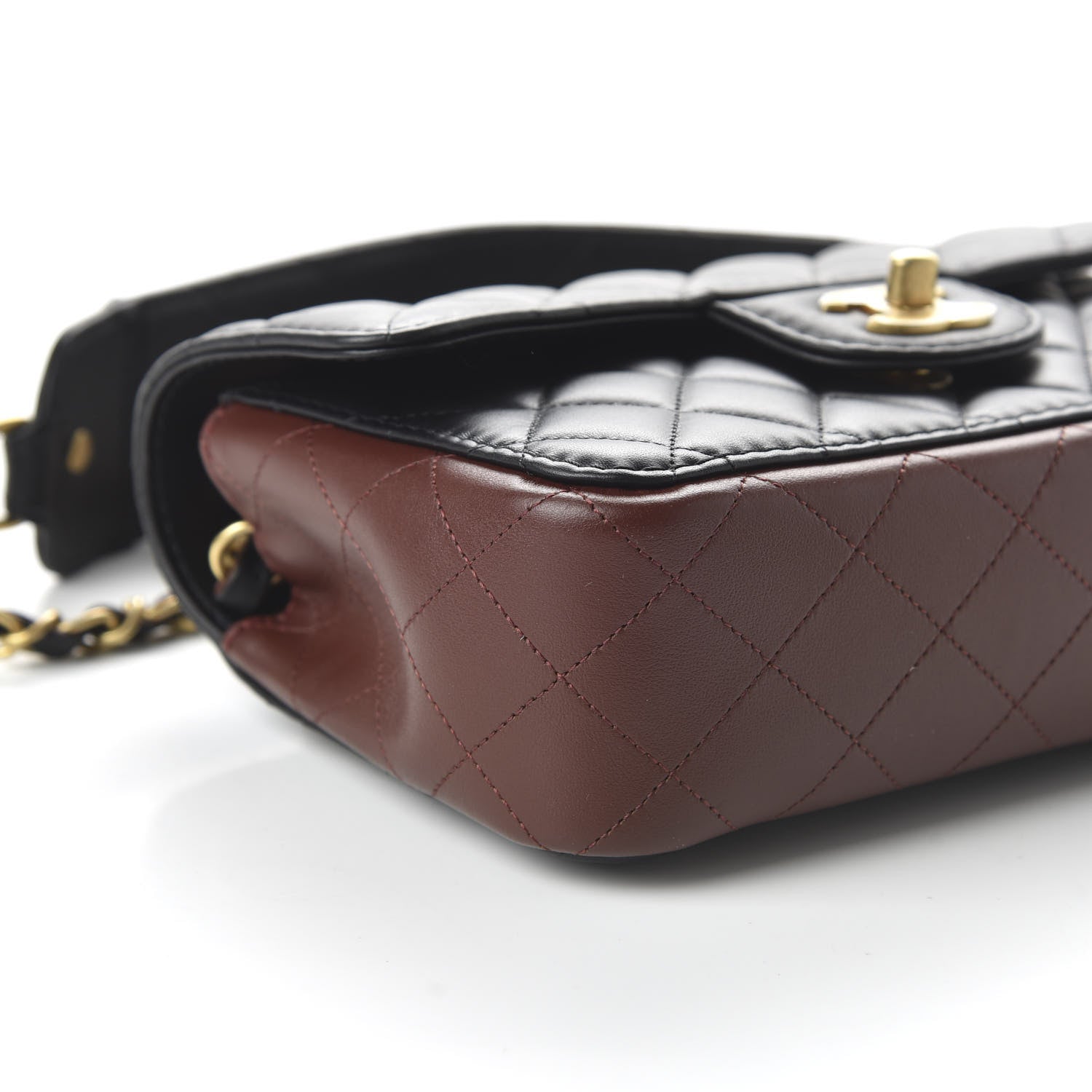 Chanel Calfskin Quilted Small Strap Into Flap Bag Black Brown 6 of 11