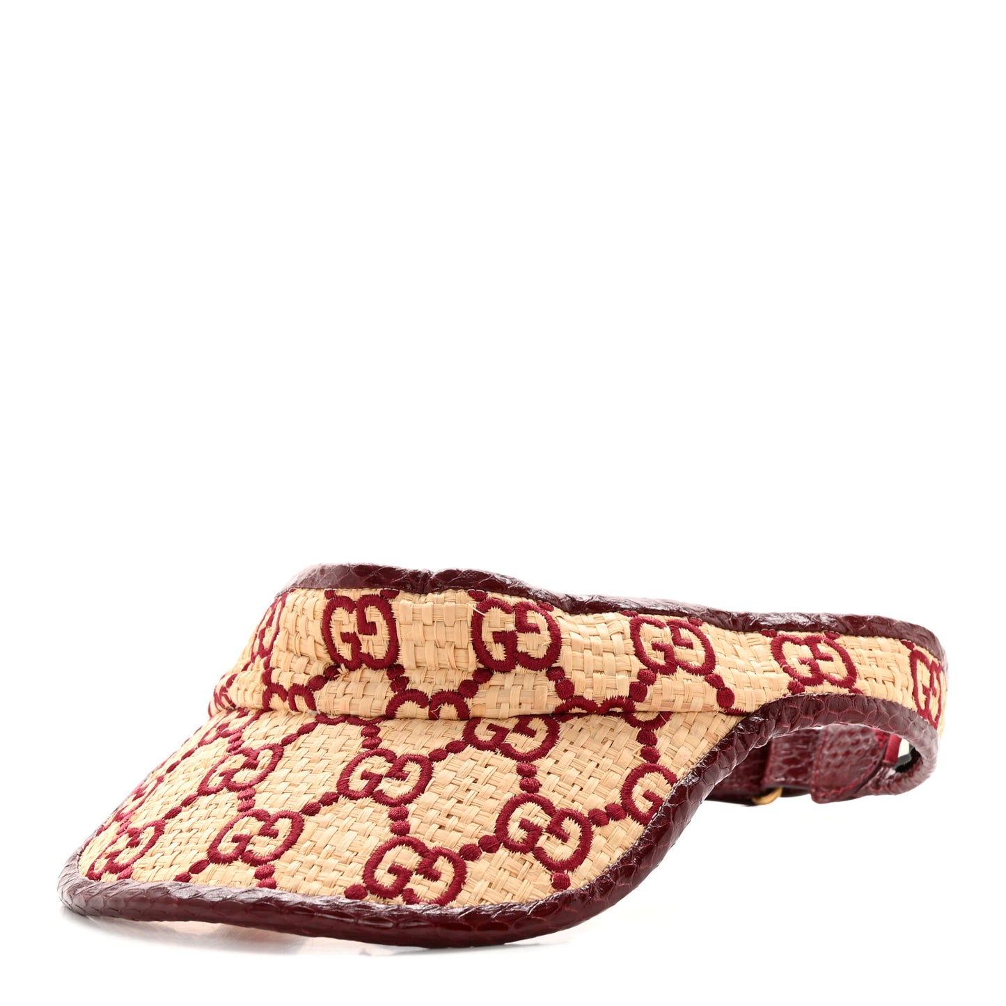 Raffia Elaphe GG Monogram Embroidered Afraa Visor M Ivory Bordeaux
