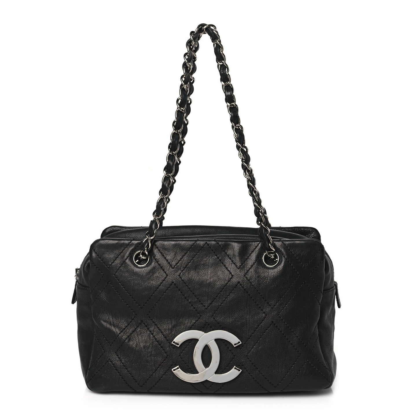 Calfskin Small Diamond Stitch Tote Black