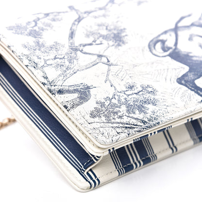 Christian Dior Calfskin Lady Dior Toile De Jouy Clutch Blue White 9 of 11