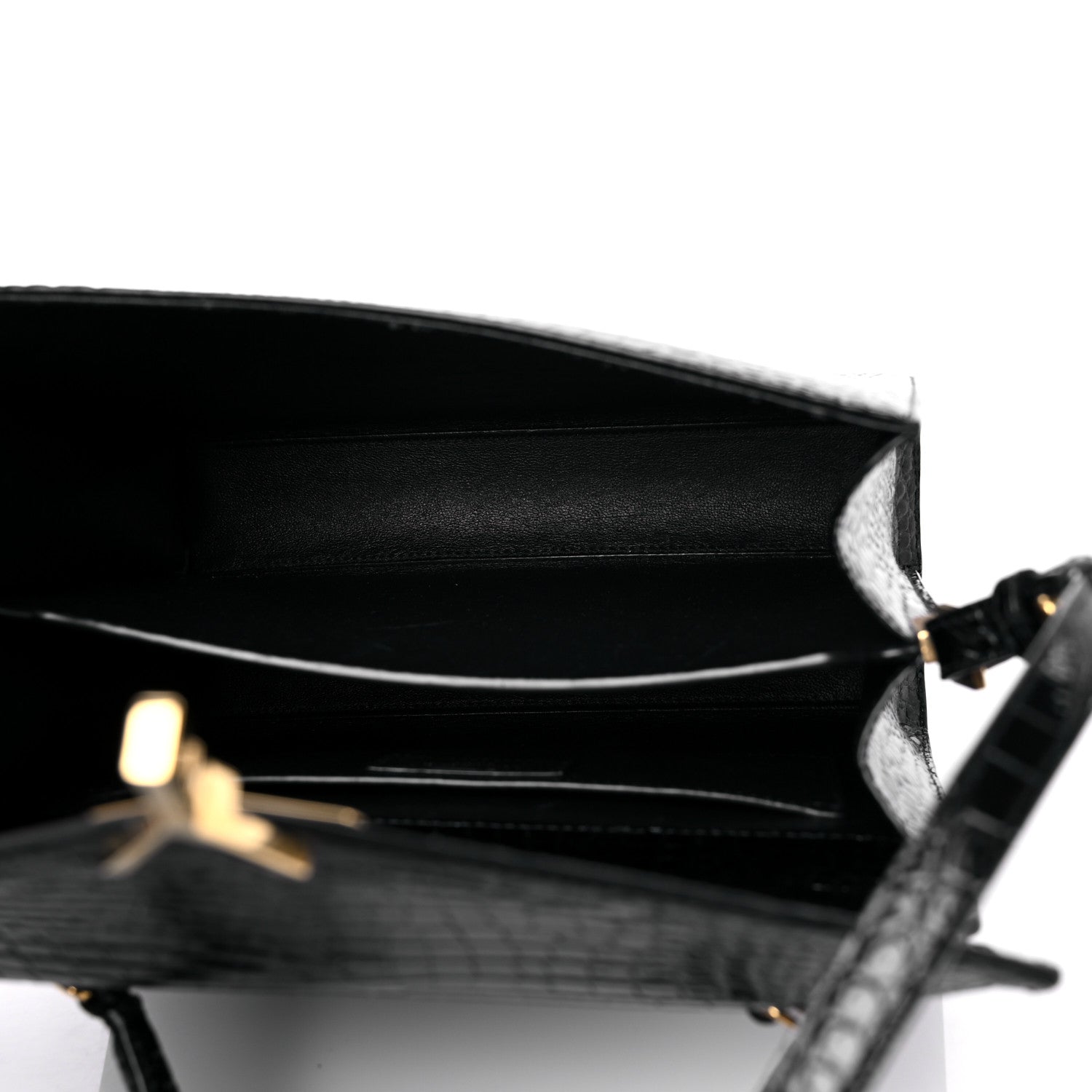 Saint Laurent Calfskin Crocodile Embossed Medium Classic Monogram Cassandra Top Handle Black 5 of 19