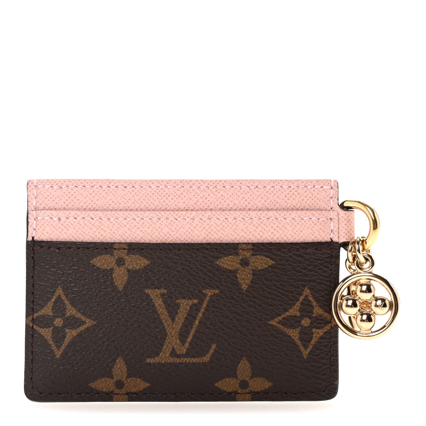 Monogram LV Charms Card Holder Rose Ballerine