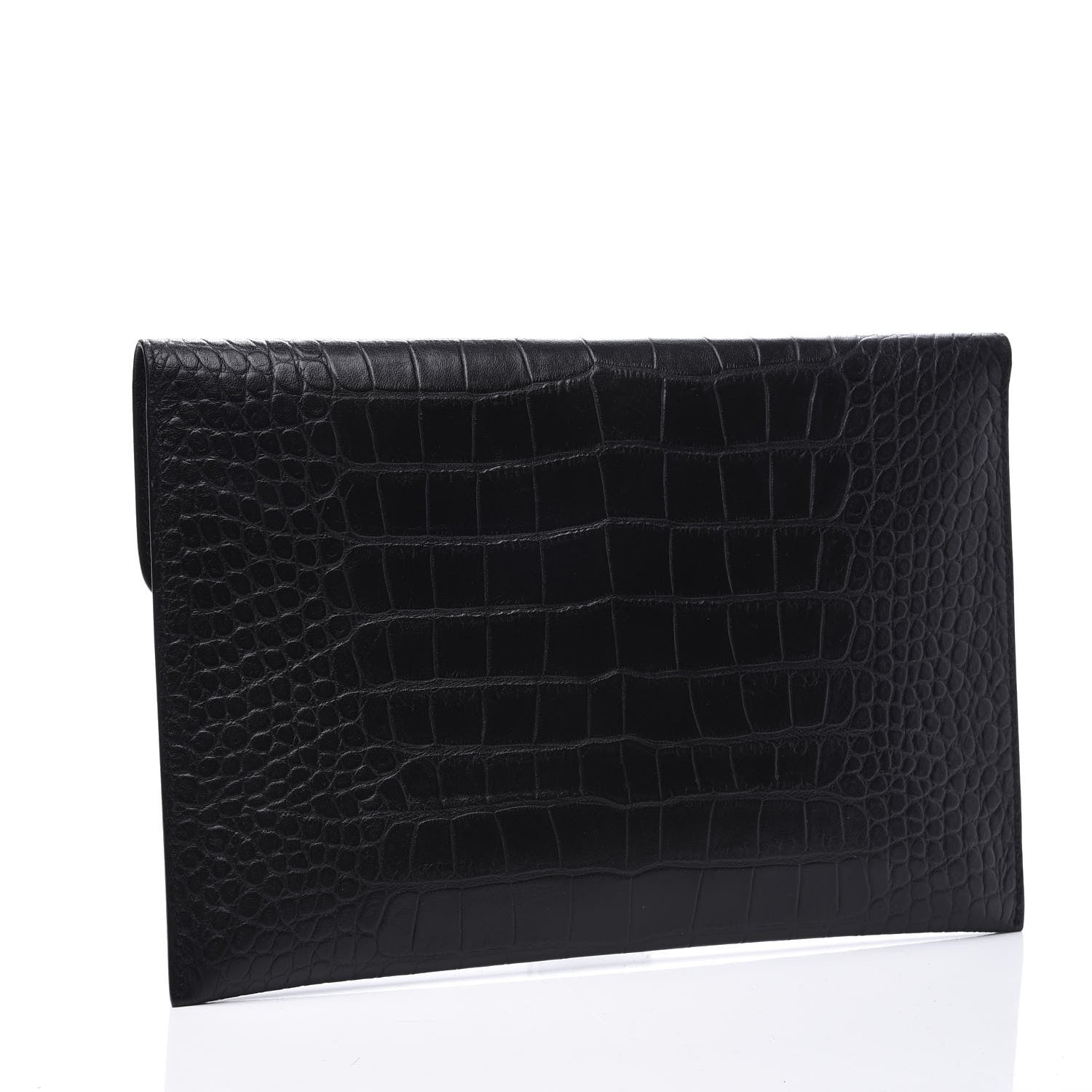 Alexander McQueen Calfskin Crocodile Embossed Skull Envelope Clutch Black 2 of 8