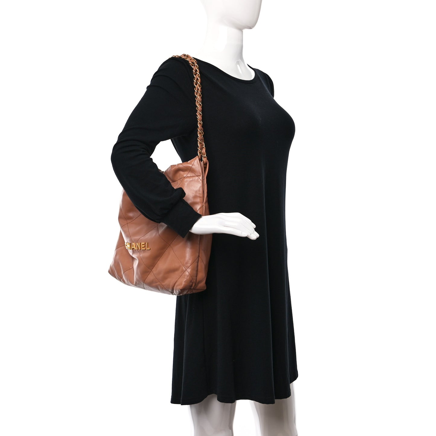 Shiny Calfskin Quilted Small Chanel 22 Beige