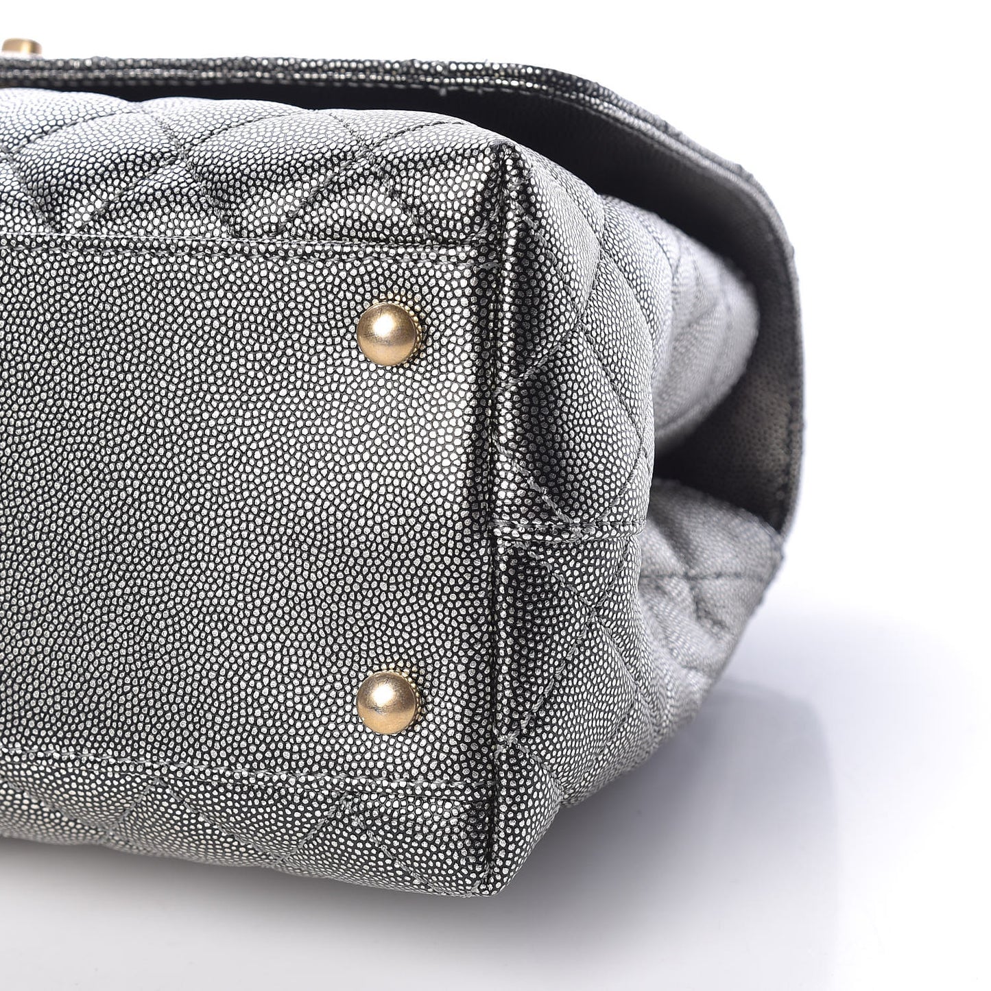 Metallic Caviar Quilted Small Coco Handle Flap Silver