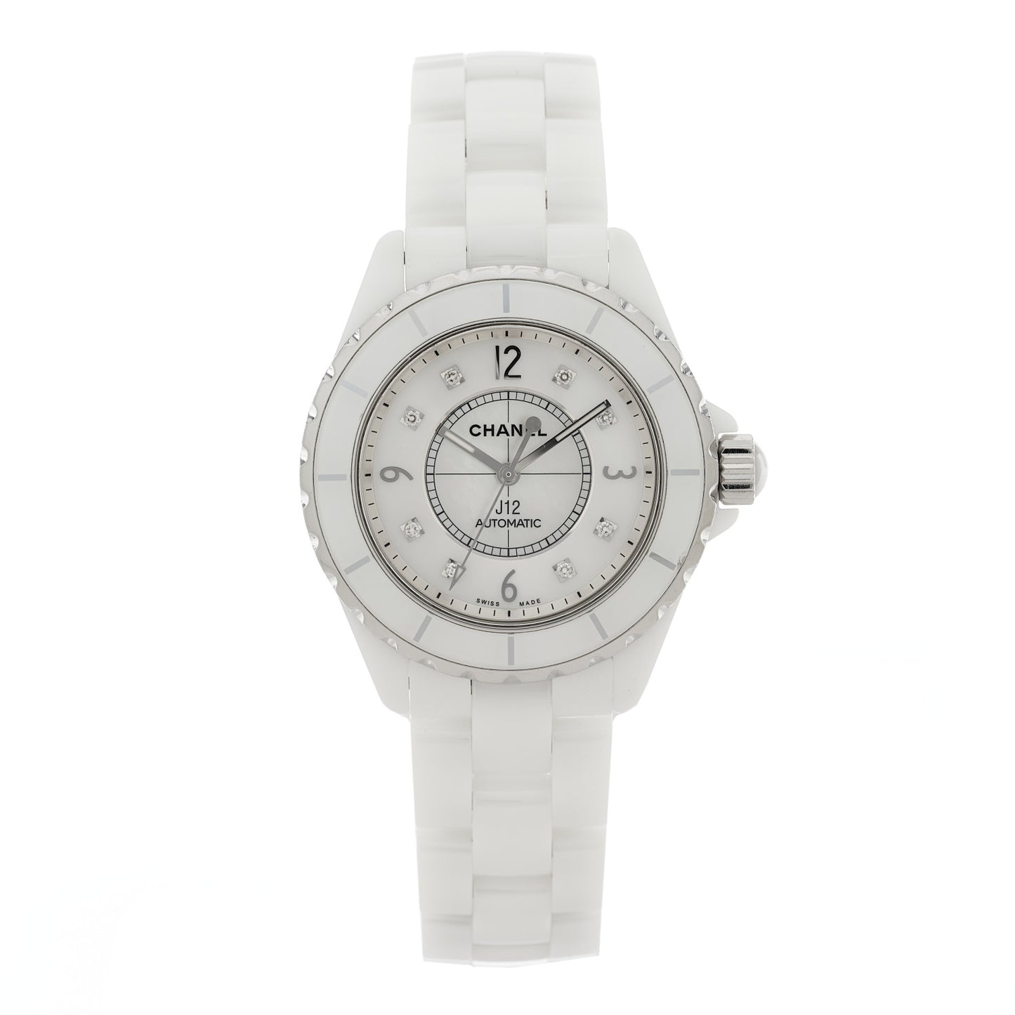 Stainless Steel Ceramic Diamond 38mm J12 Automatic Watch White