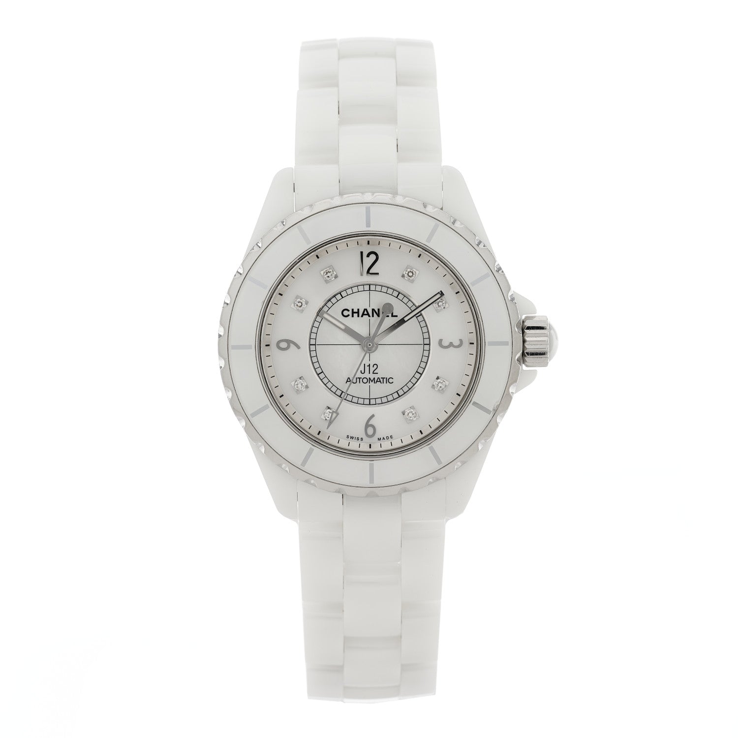 Chanel Stainless Steel Ceramic Diamond 38mm J12 Automatic Watch White 1 of 4