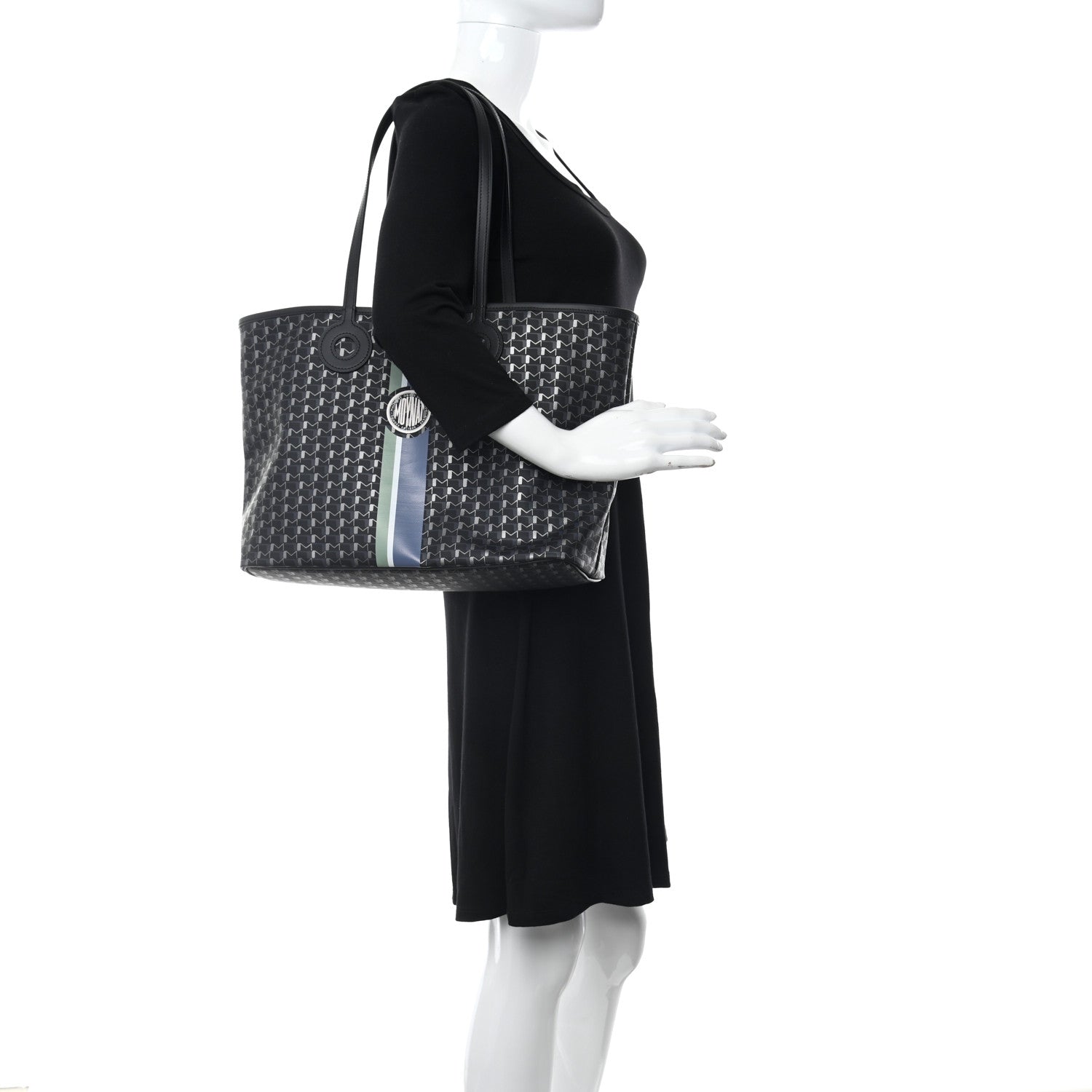 Moynat Grained Calfskin Canvas 1920 Oh! Tote Ruban MM Carbon Silver 2 of 11