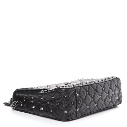 Valentino Garavani Craquele Nappa Medium Rockstud Spike Shoulder Bag Black 3 of 9