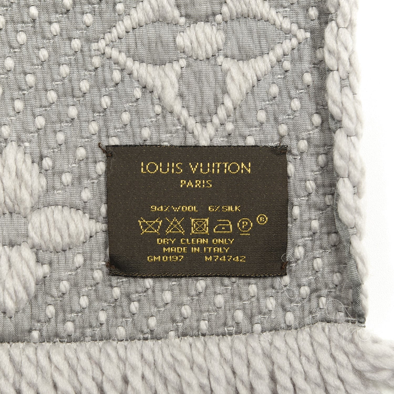 Louis Vuitton Wool Silk Logomania Scarf Pearl Grey 3 of 3