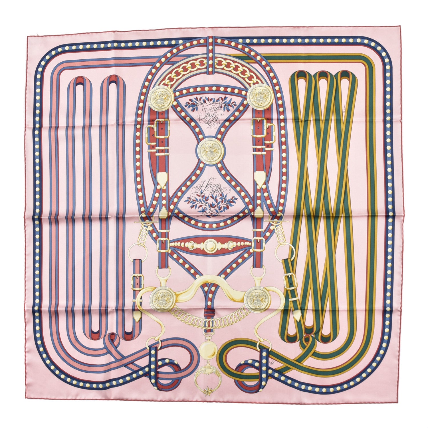 Hermes Silk Twill Grand Tralala 90 Rose Poudre Vert 1 of 5