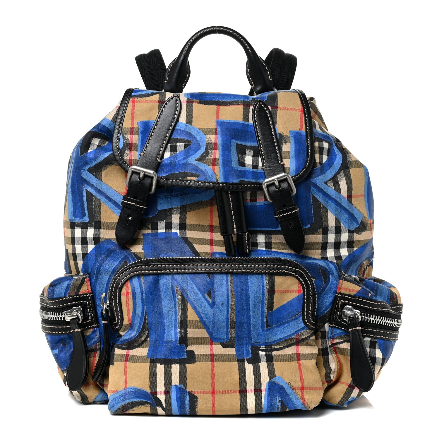 Burberry Vintage Check Graffiti Print Medium Rucksack Backpack Blue Antique Yellow 1 of 9