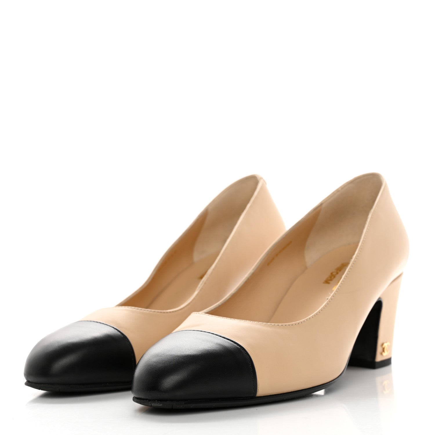 Chanel Lambskin Cap Toe CC Pumps 39 Beige Black 3 of 9