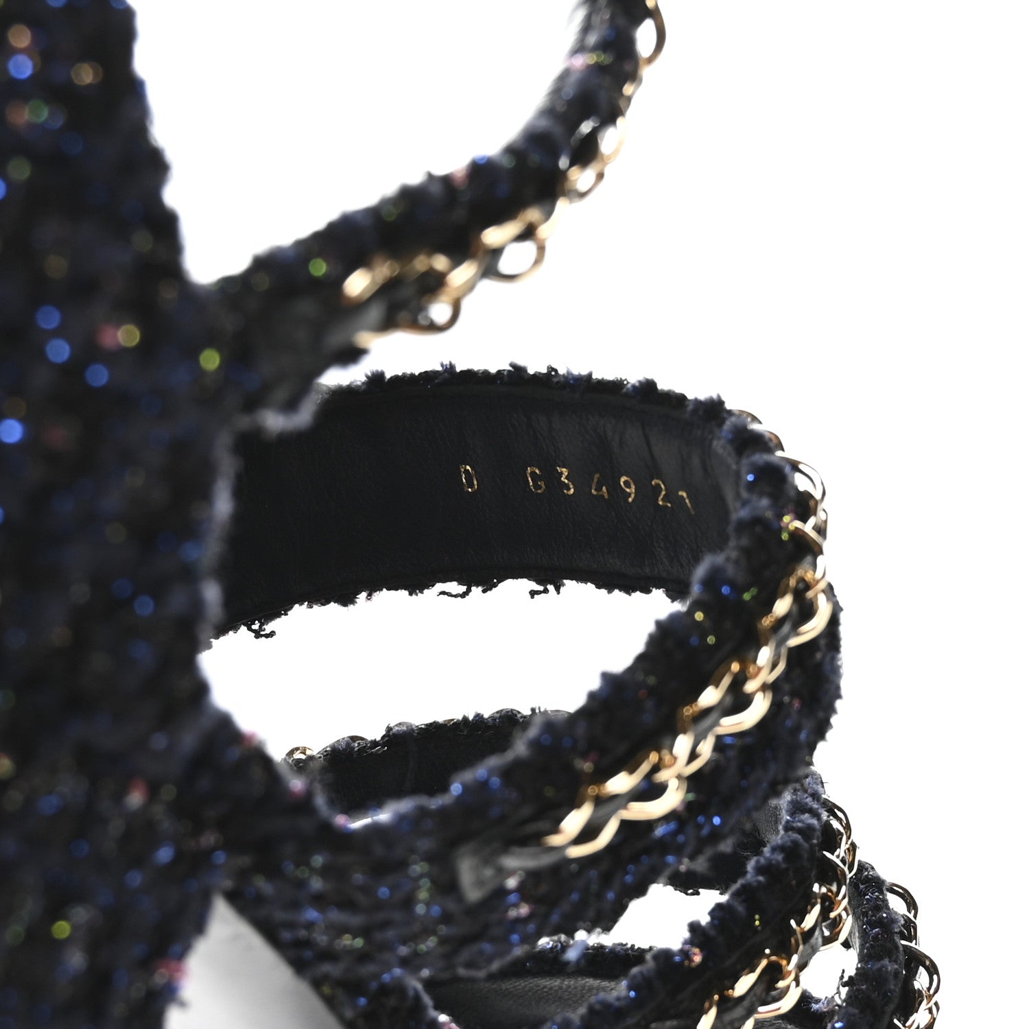 Chanel Metallic Tweed Gladiator Chain Sandals 39 Navy Bronze 17 of 20
