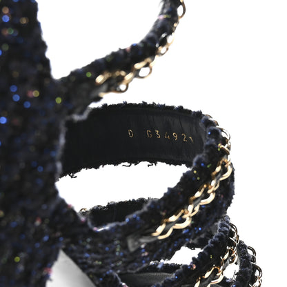Chanel Metallic Tweed Gladiator Chain Sandals 39 Navy Bronze 17 of 20