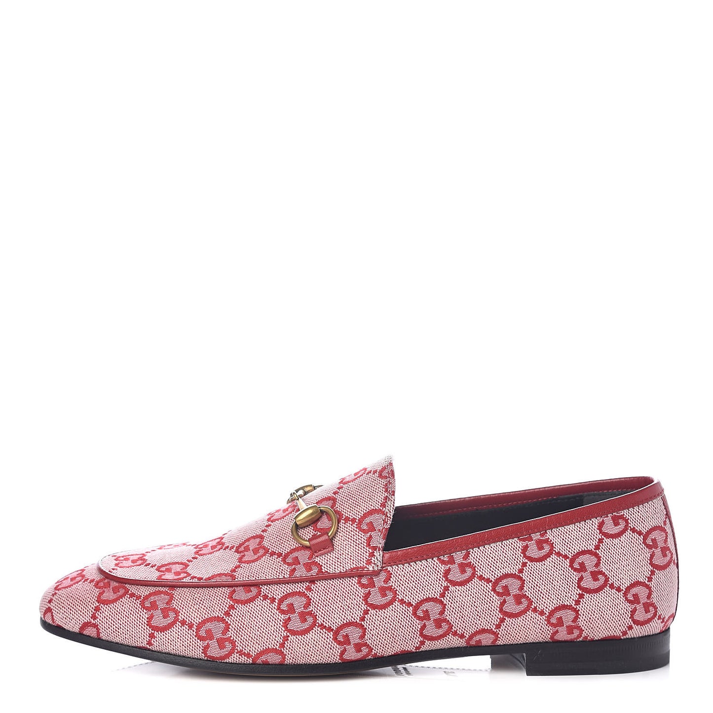 Canvas GG Monogram Horsebit Womens Jordaan Loafers 37.5 Gardenia Hibiscus Red