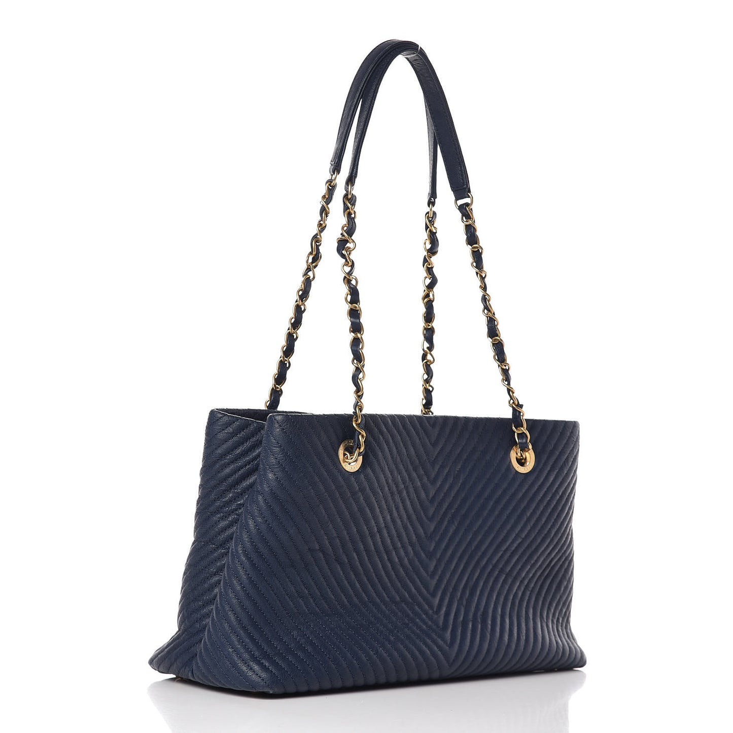 Wrinkled Lambskin Chevron Quilted Surpique Tote Navy Blue