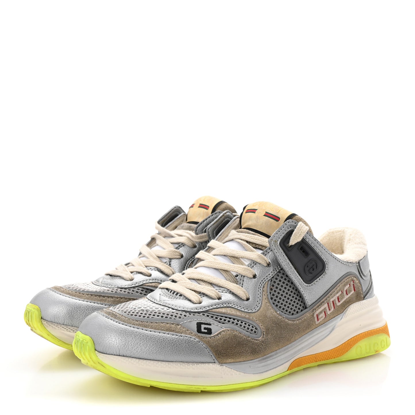 Metallic Calfskin Suede Womens Ultrapace Sneakers 37.5 Silver Oatmeal