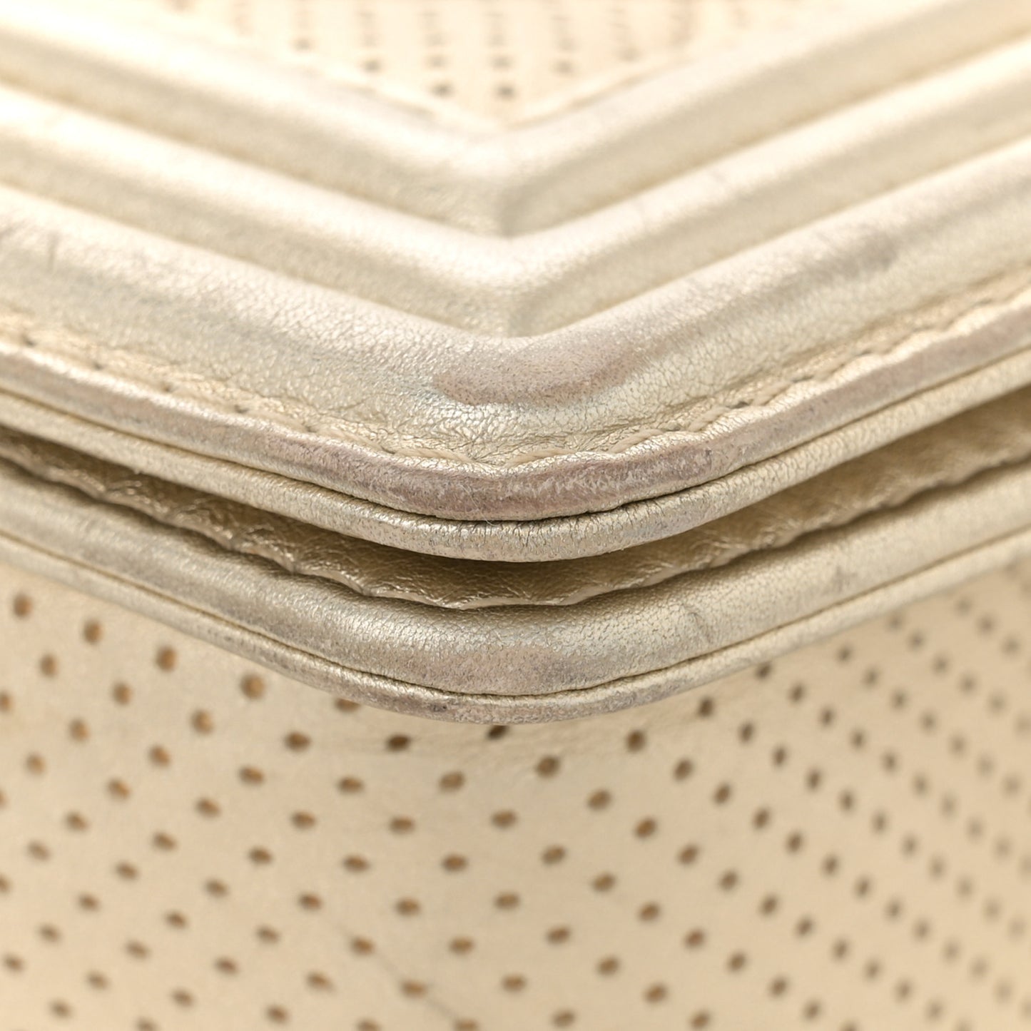 Metallic Perforated Lambskin Quilted Medium Boy Flap Gold