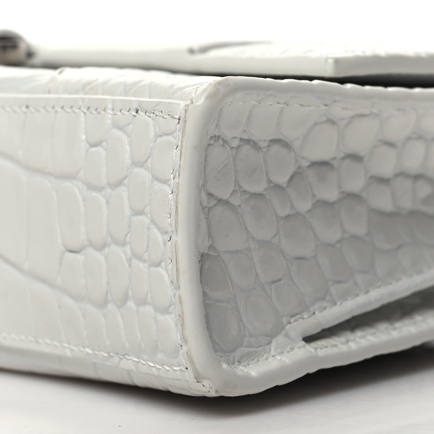 Balenciaga Shiny Calfskin Crocodile Embossed Small Hourglass Evening Chain Bag White 9 of 11