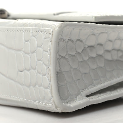 Balenciaga Shiny Calfskin Crocodile Embossed Small Hourglass Evening Chain Bag White 9 of 11