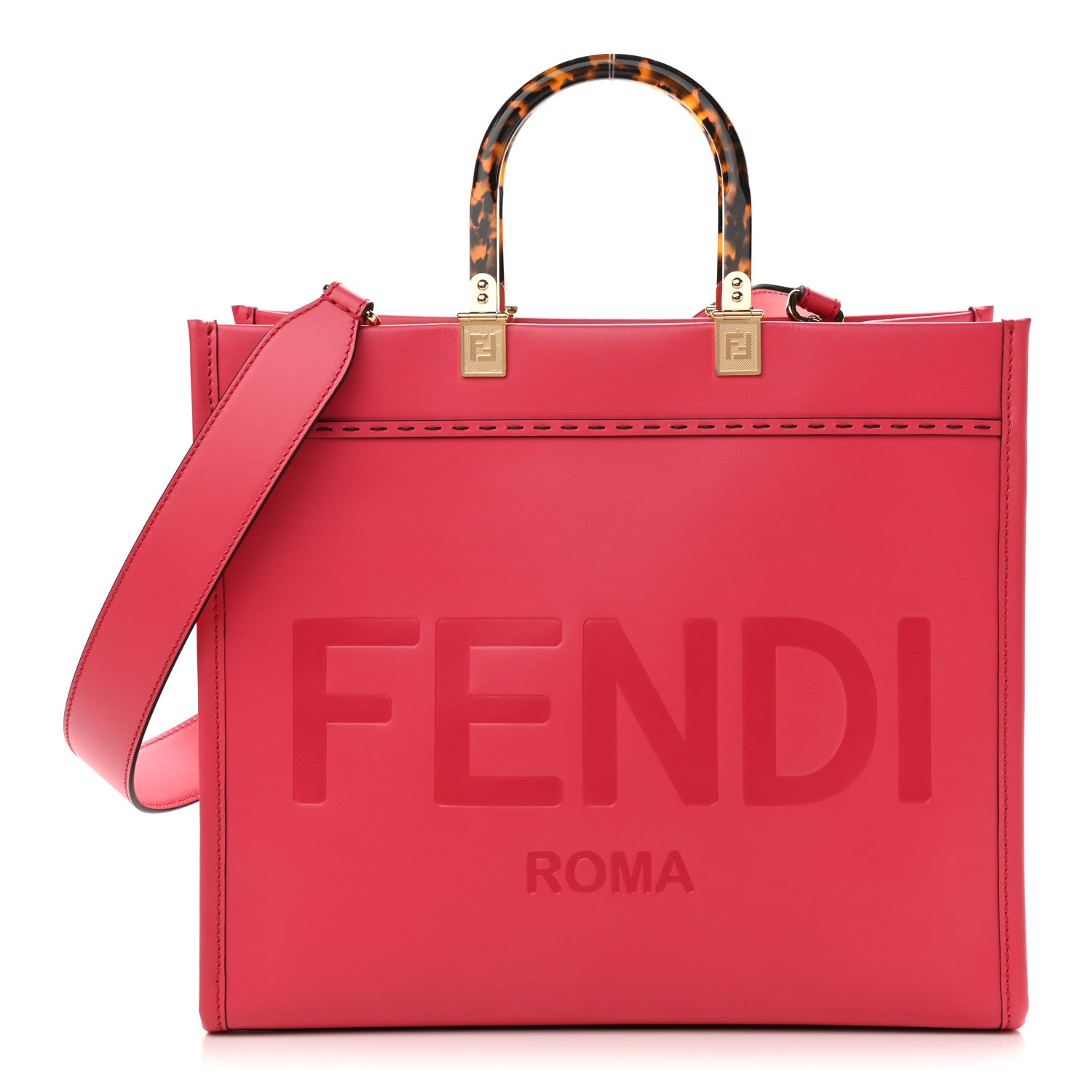 Fendi Vitello King Plexiglass Logo Embossed Medium Fendi Sunshine Shopper Tote Lampone 1 of 10