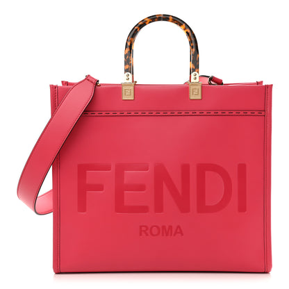 Fendi Vitello King Plexiglass Logo Embossed Medium Fendi Sunshine Shopper Tote Lampone 1 of 10
