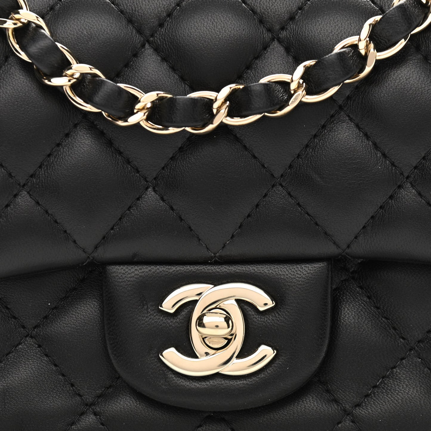 Lambskin Quilted Mini Square Flap Black
