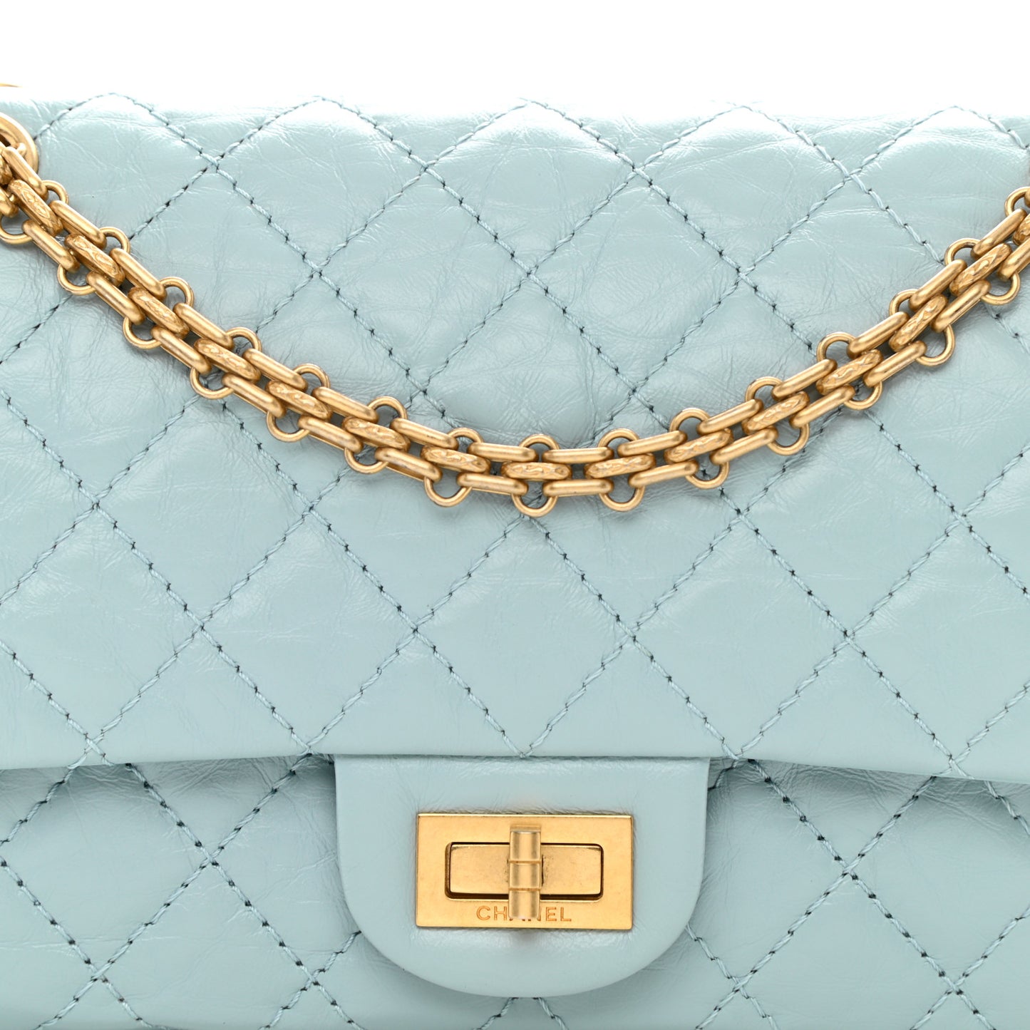 Aged Calfskin Quilted 2.55 Reissue 225 Flap Light Blue