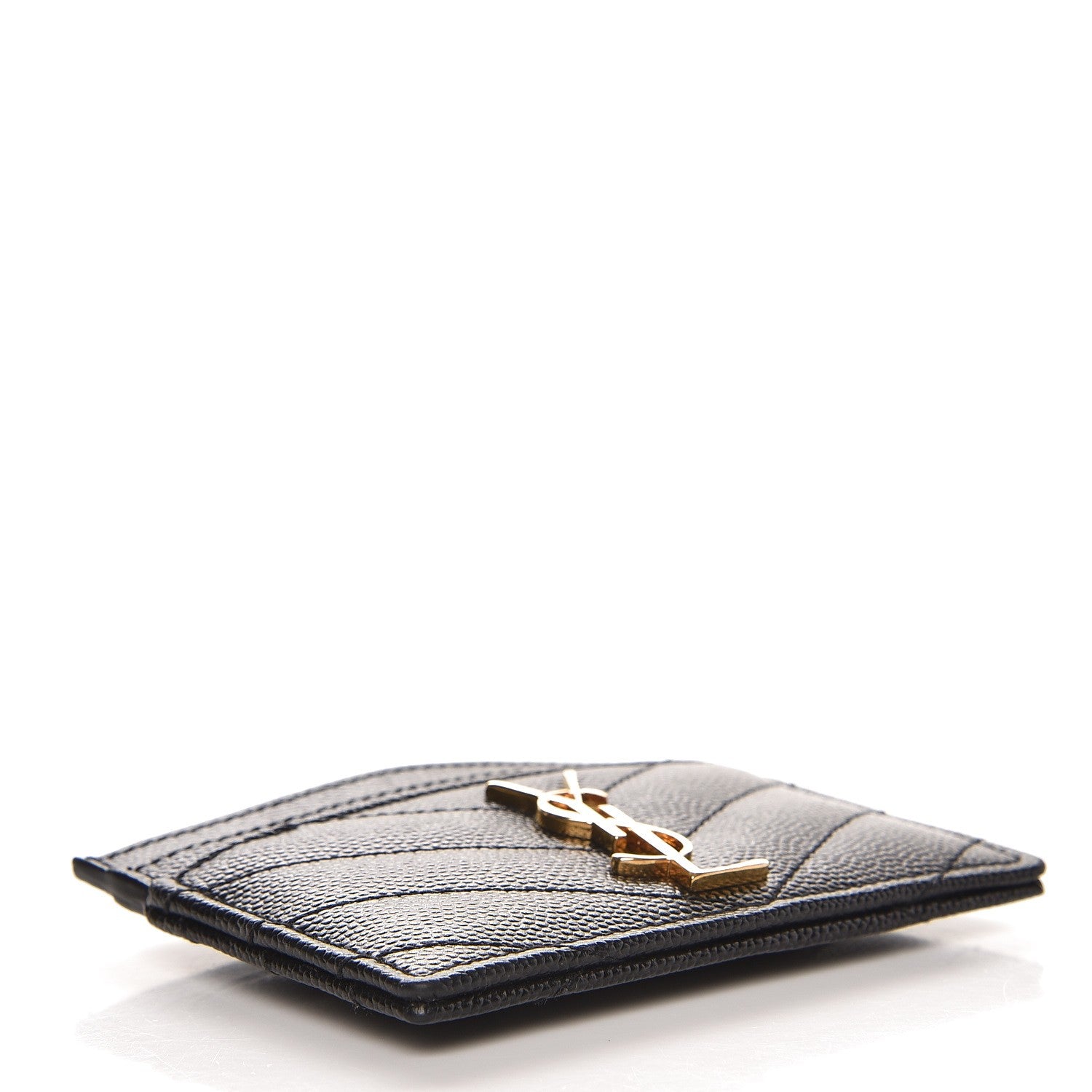 Saint Laurent Grain De Poudre Matelasse Chevron Monogram Credit Card Case Black 4 of 9