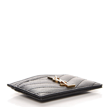 Saint Laurent Grain De Poudre Matelasse Chevron Monogram Credit Card Case Black 4 of 9