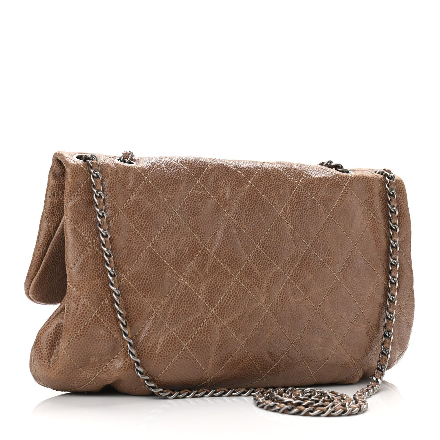 Caviar Quilted Medium Elastic Flap Brown