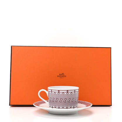 Hermes Porcelain H Deco Tea Cup And Saucer Rouge 6 of 6