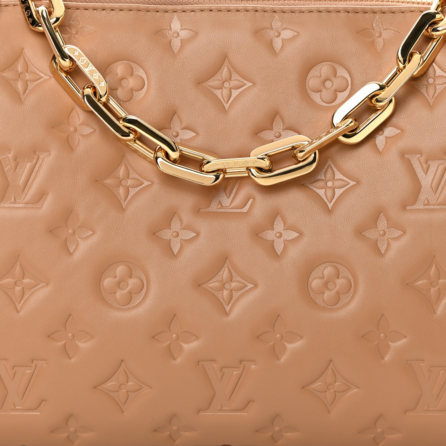 Louis Vuitton Lambskin Embossed Monogram Coussin PM Camel 9 of 12