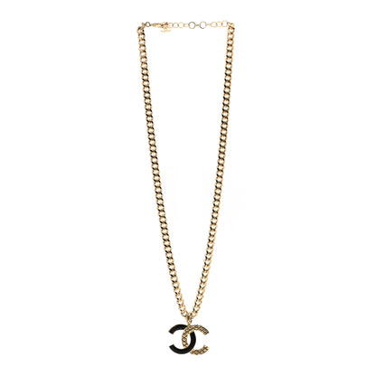 Chanel Metal Enamel Quilted CC Chain Necklace Pendant Gold Black 2 of 3