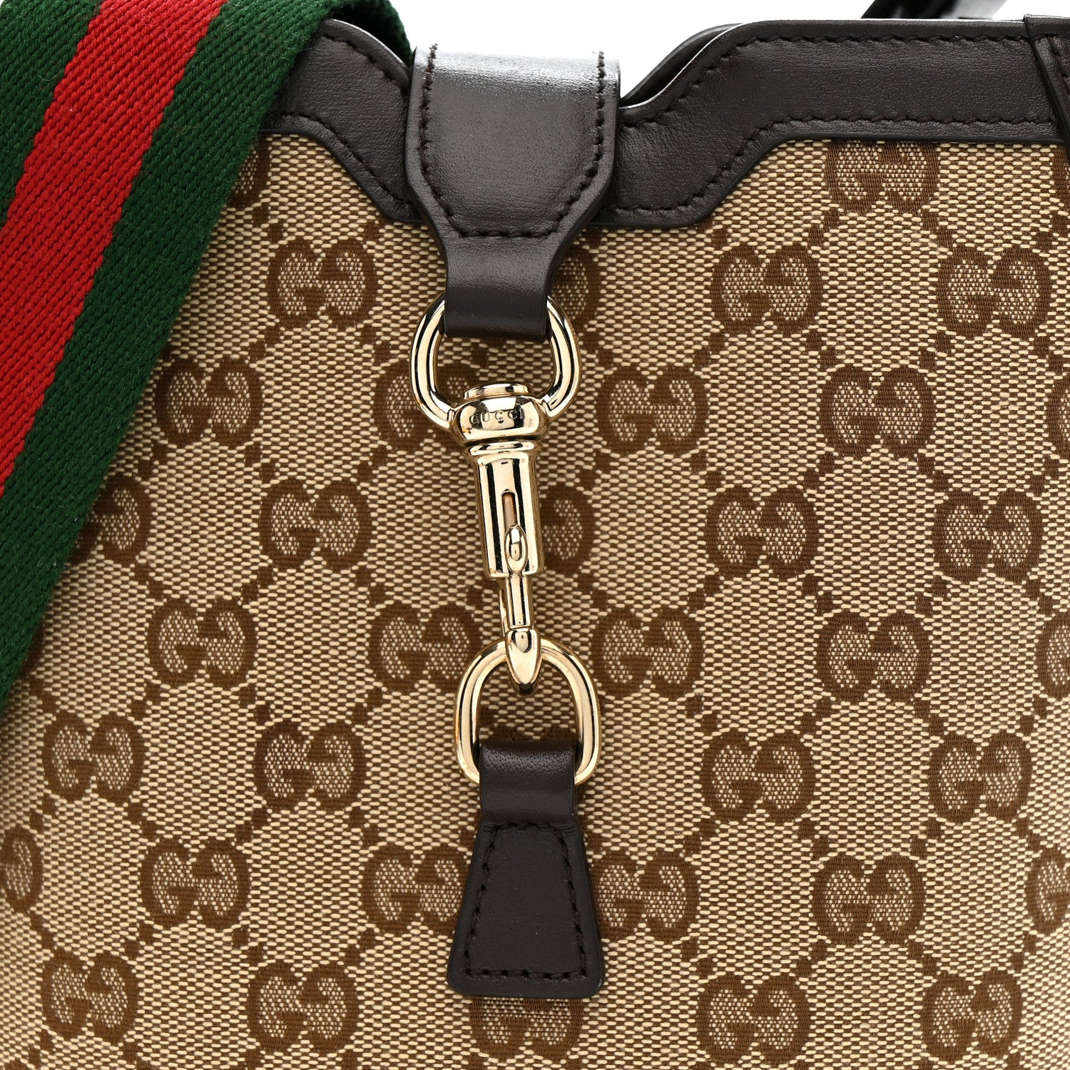 Gucci GG Supreme Monogram Mini Shadow Bucket Bag Beige Dark Brown 9 of 14