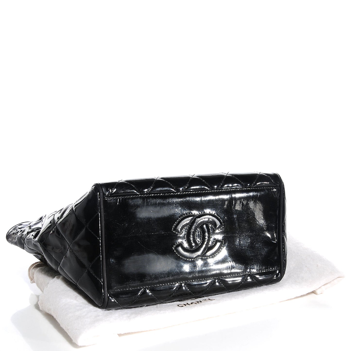 Patent Quilted Shoulder Bag Black