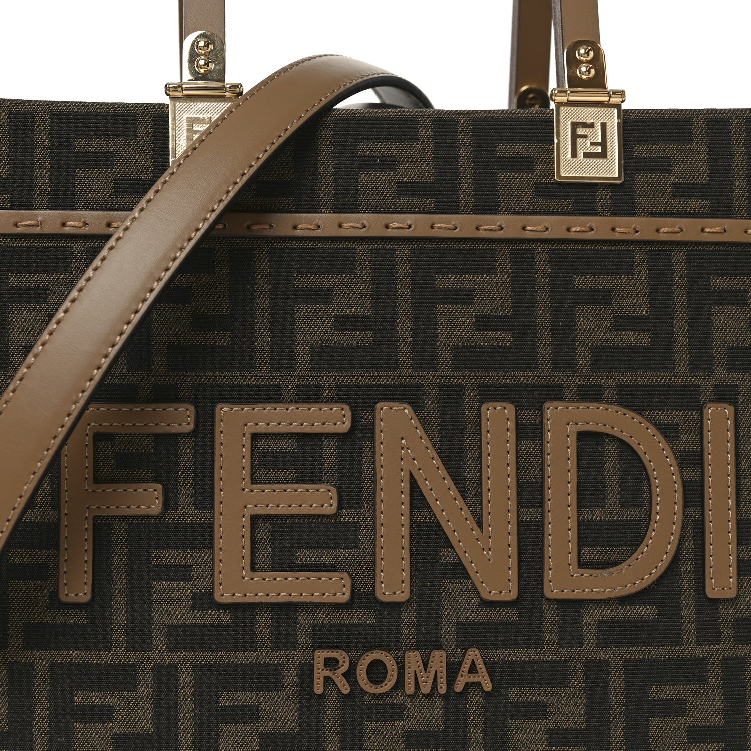 Fendi Fabric Jacquard FF 1974 Logo Small Fendi Sunshine Shopper