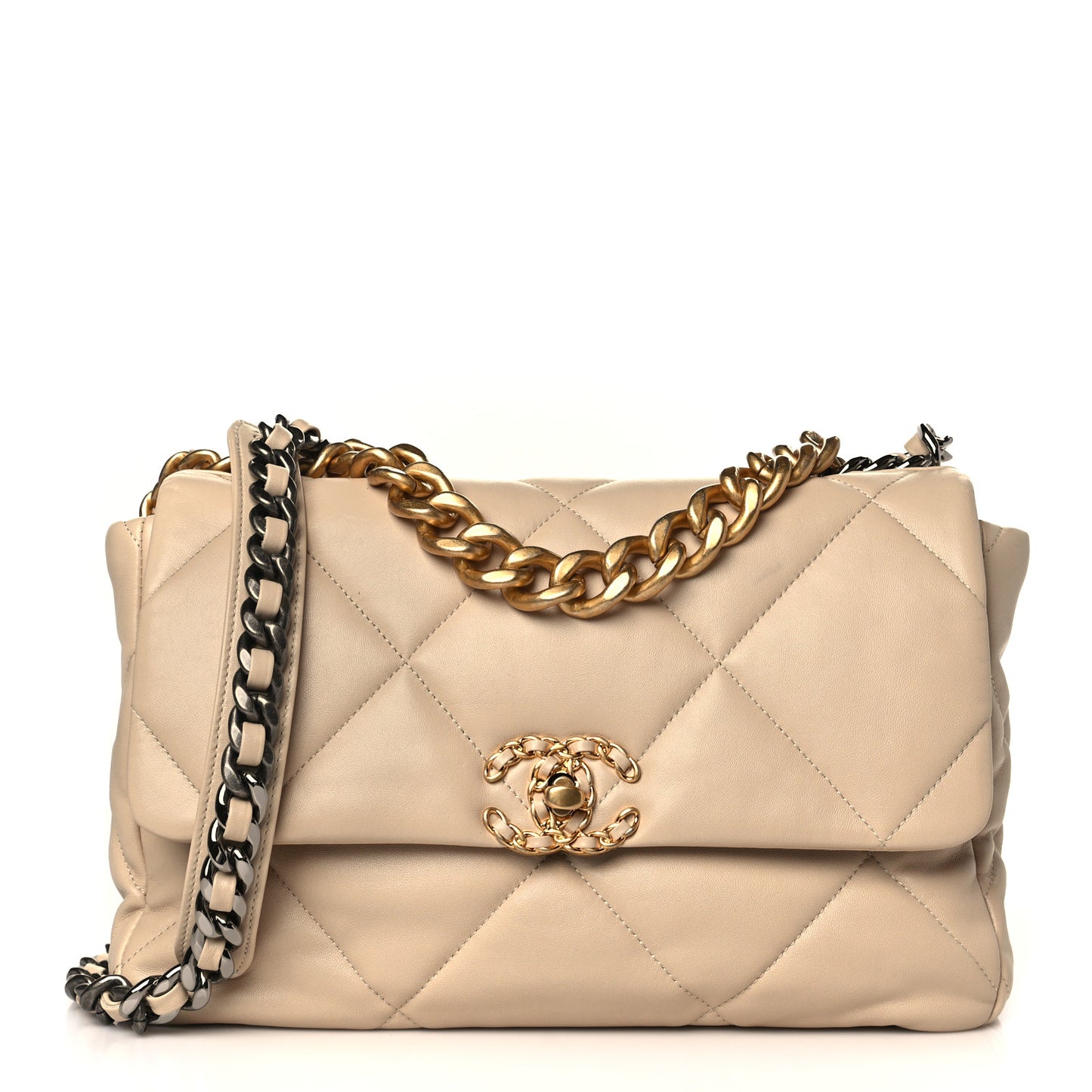 Lambskin Quilted Large Chanel 19 Flap Beige