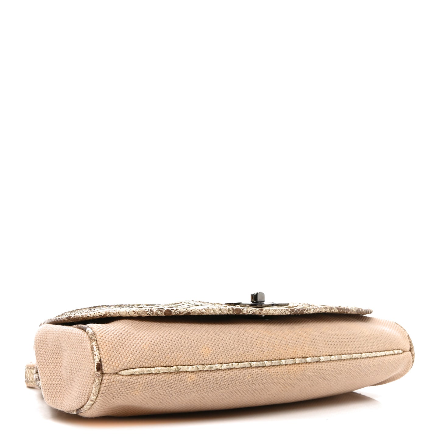 Snakeskin Canvas Flap Shoulder Bag Beige