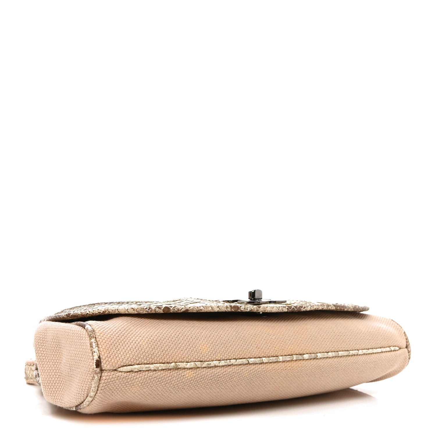 Chanel Snakeskin Canvas Flap Shoulder Bag Beige 3 of 10