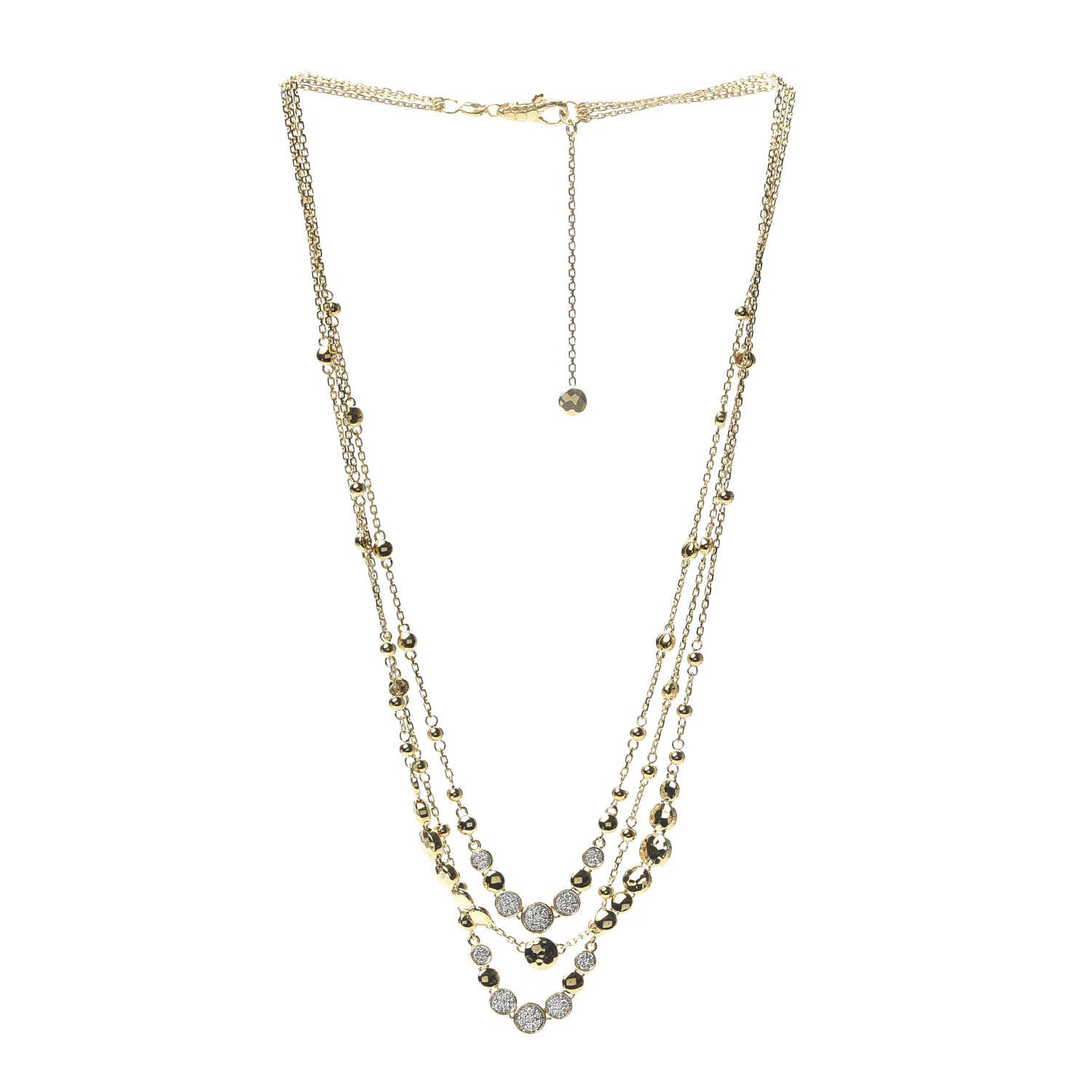 John Hardy 18K Yellow Gold Diamond Dot Hammered Multi-Row Necklace 3 of 6