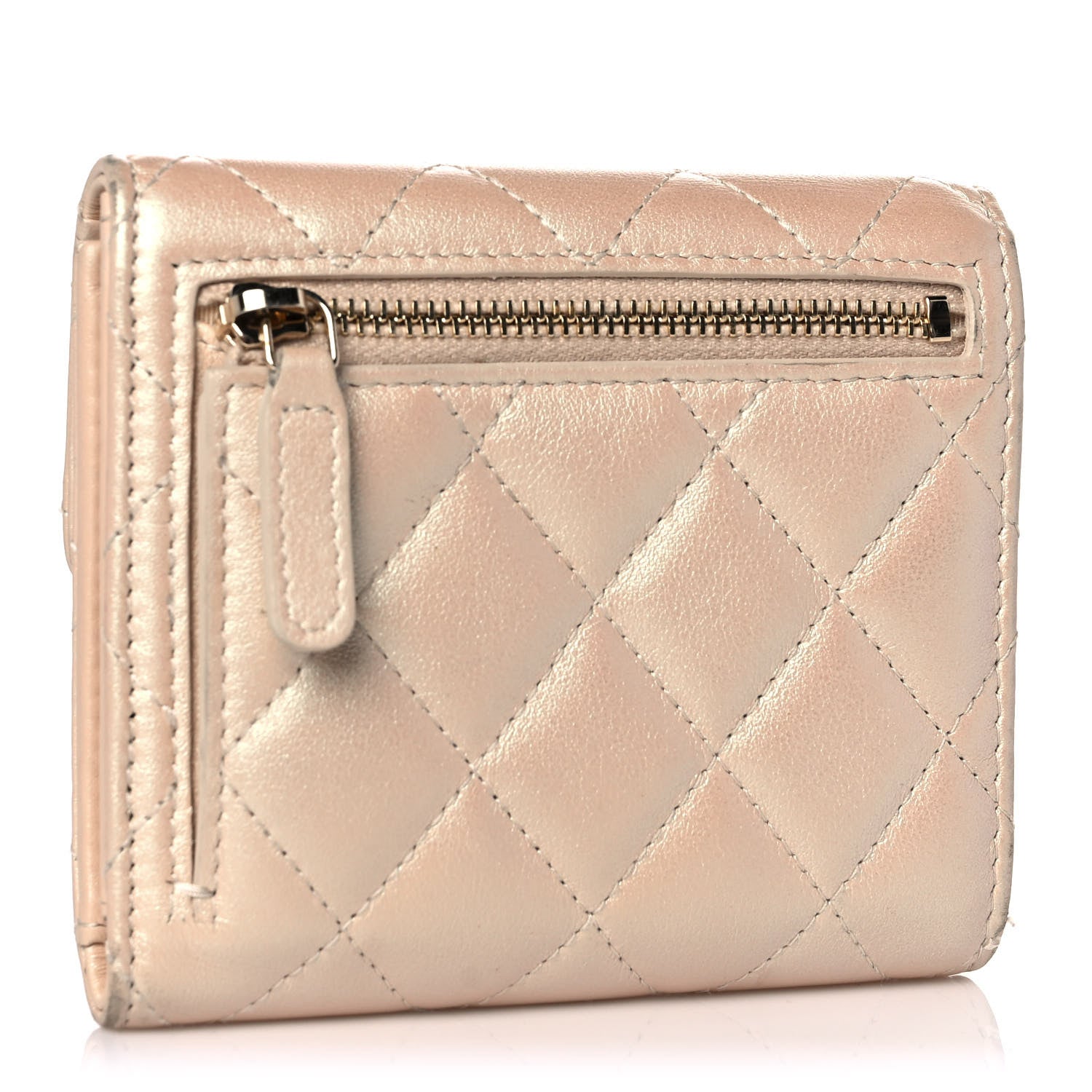 Chanel Iridescent Calfskin Quilted Compact Flap Wallet Beige 3 of 11
