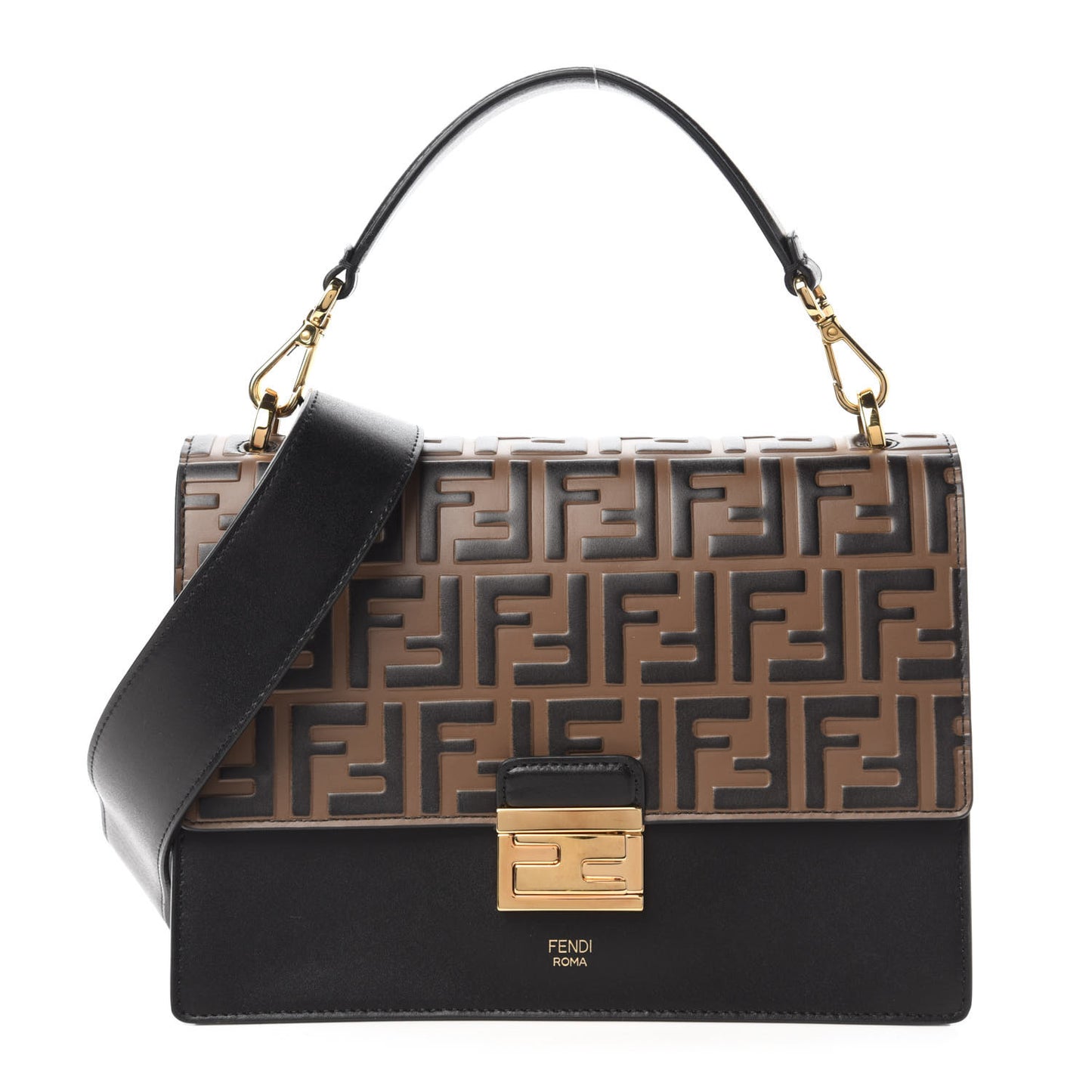 Vitello Liberty Bi-Color FF 1974 Embossed Kan U Shoulder Bag Black Maya