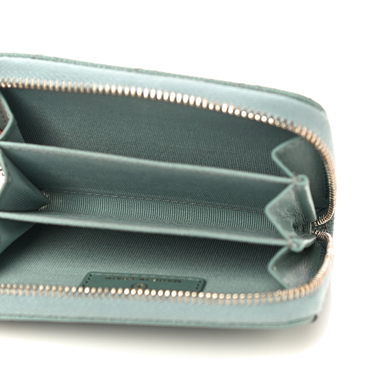 Caviar Quilted Zip Around Coin Purse Wallet Dark Green