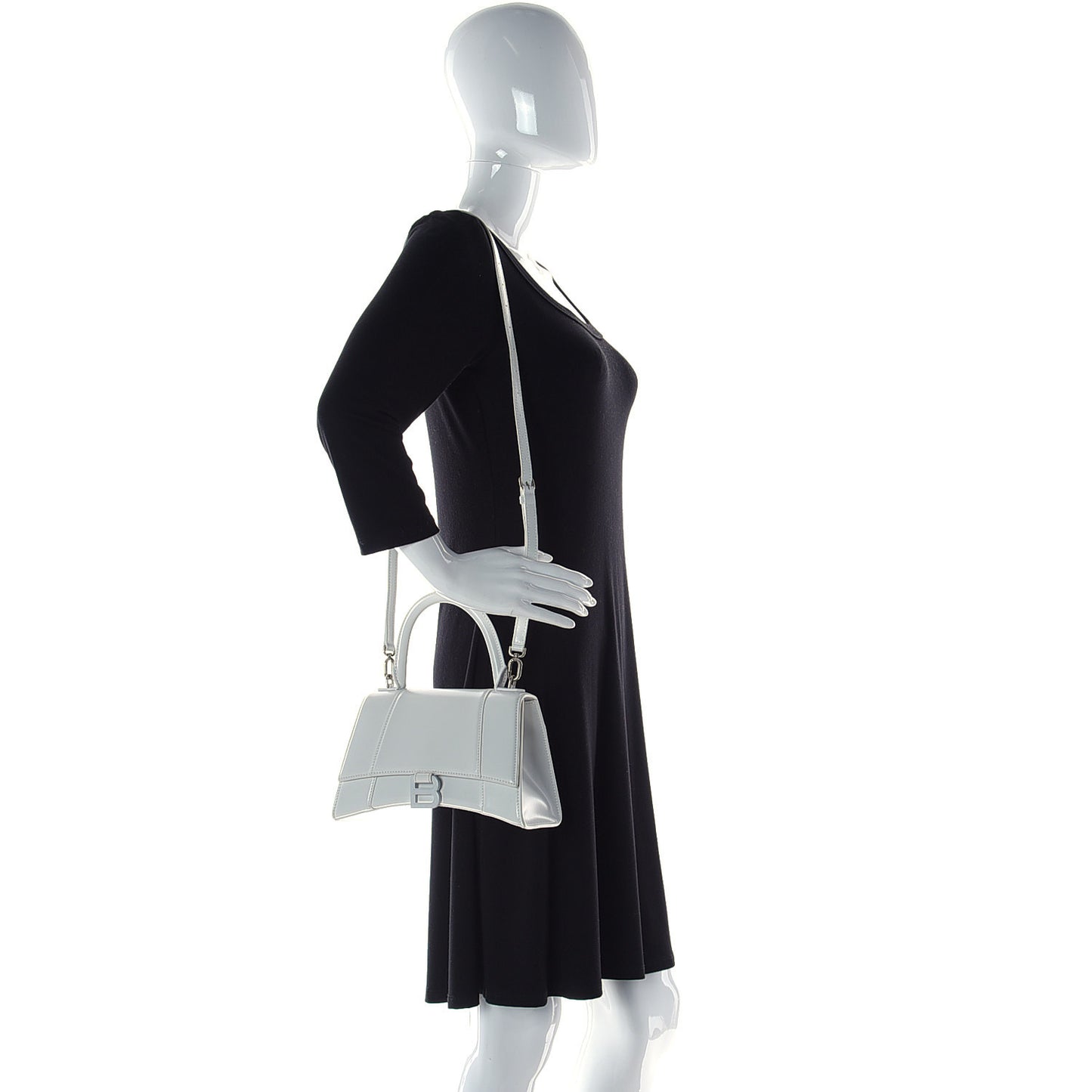 Grained Calfskin Small Hourglass Top Handle Bag White