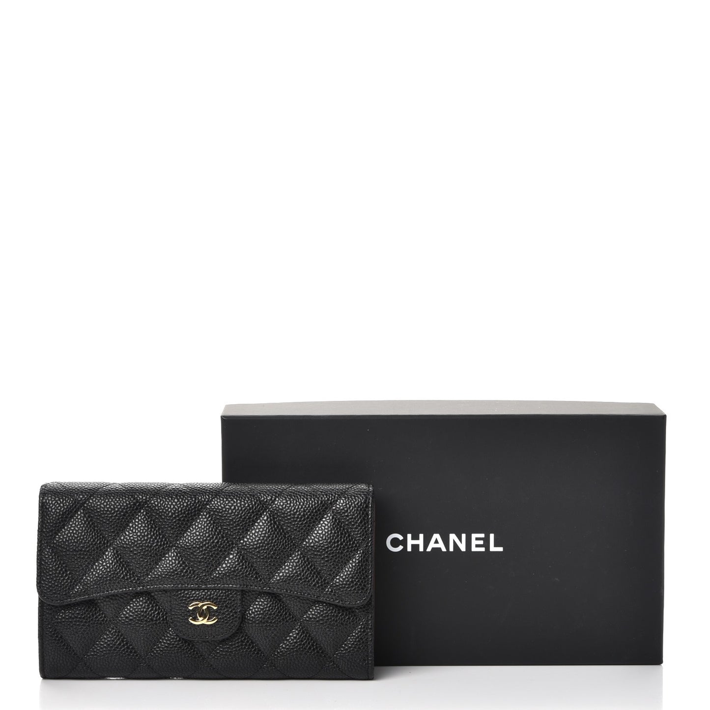 Caviar Quilted Large Flap Wallet Black
