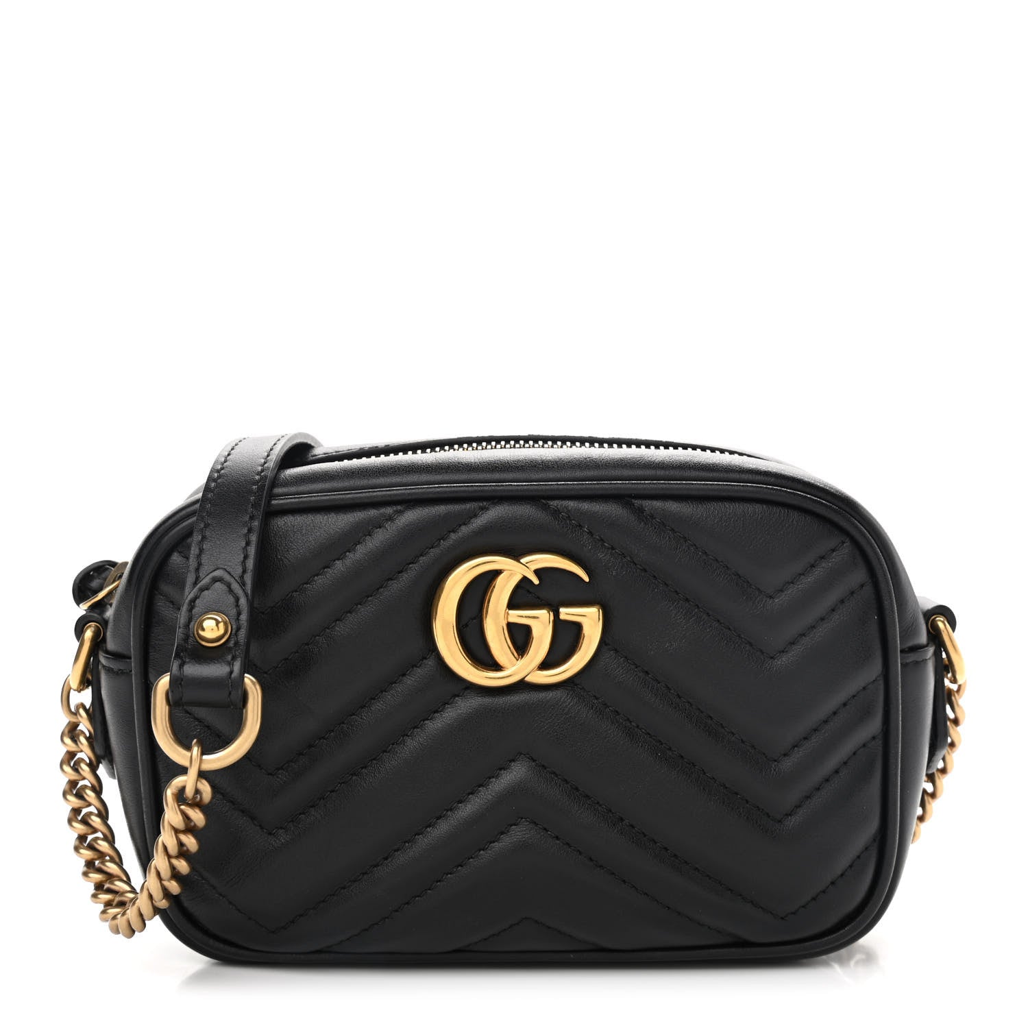 Gucci Calfskin Matelasse Mini GG Marmont Chain Shoulder Bag Black 1 of 11